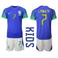 Brasilien Lucas Paqueta #7 Udebane Trøje Børn VM 2022 Kortærmet (+ Korte bukser)